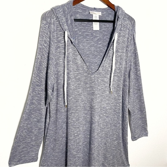 LA BLANCA Indigo Beach Sweater Hoodie swimsuit cover up gray plus size 2X NWT - Picture 3 of 10